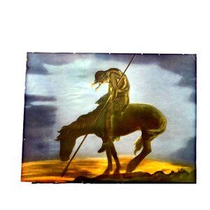 Vintage Print The Horseman Surrealist Art Horse Western Indian